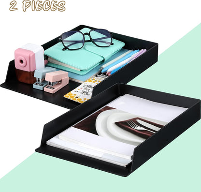 Black Letter Trays Stackable, 6 Pcs Plastic Desk Organizer