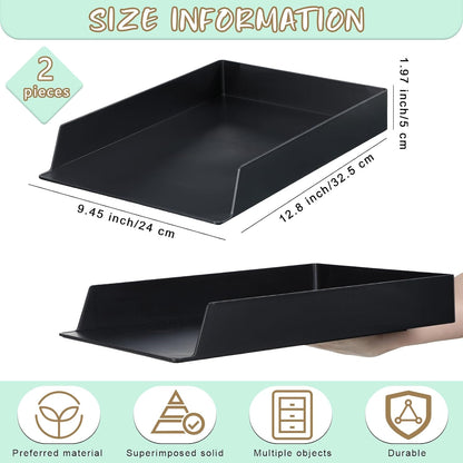 Black Letter Trays Stackable, 6 Pcs Plastic Desk Organizer