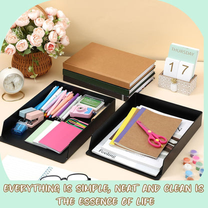 Black Letter Trays Stackable, 6 Pcs Plastic Desk Organizer