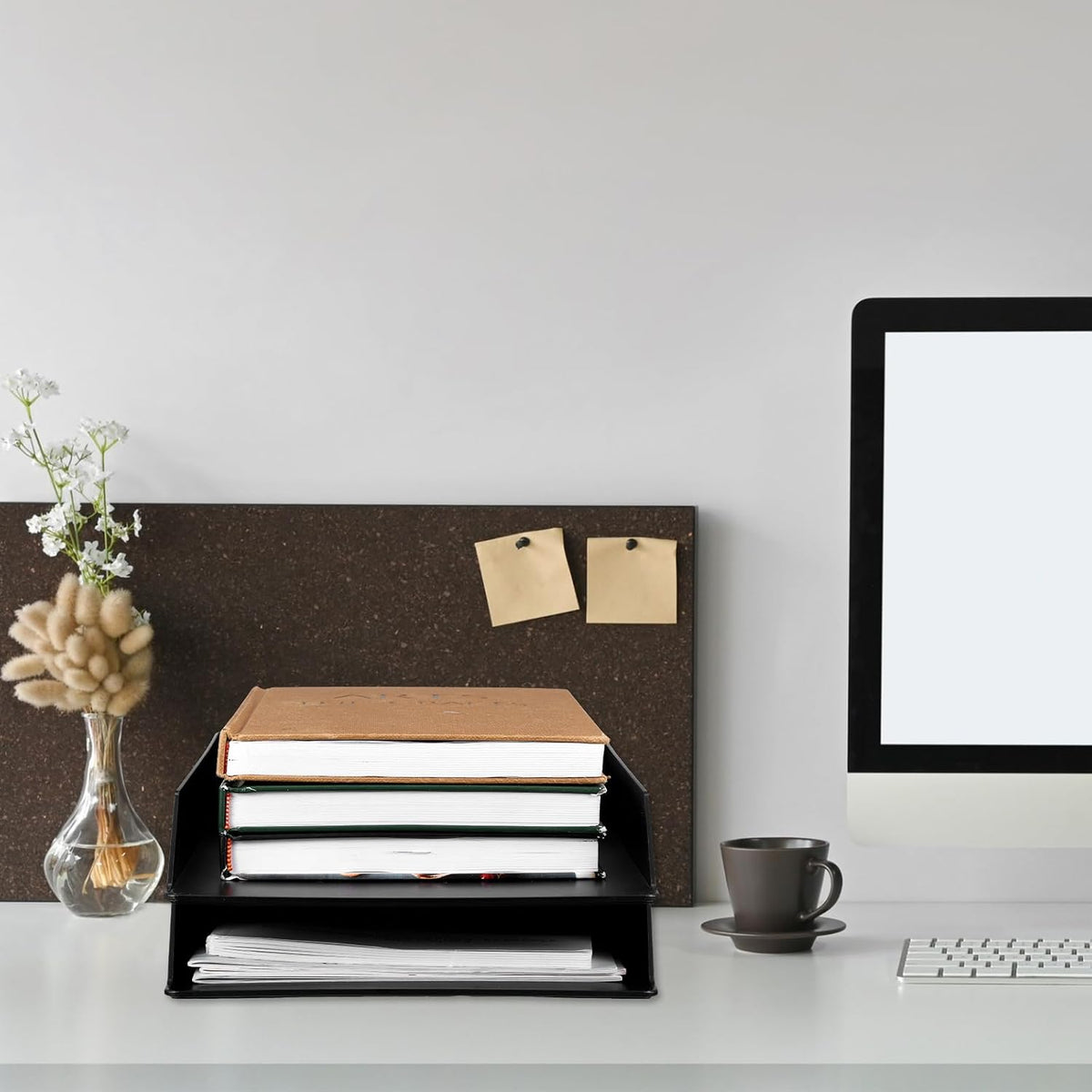 Black Letter Trays Stackable, 6 Pcs Plastic Desk Organizer