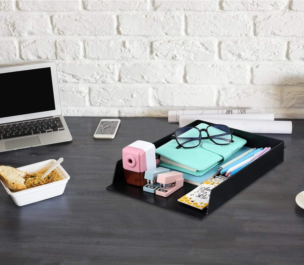 Black Letter Trays Stackable, 6 Pcs Plastic Desk Organizer
