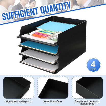 Black Letter Trays Stackable, 6 Pcs Plastic Desk Organizer