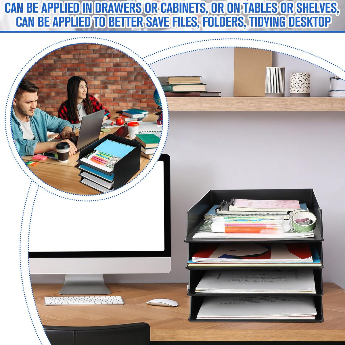 Black Letter Trays Stackable, 6 Pcs Plastic Desk Organizer