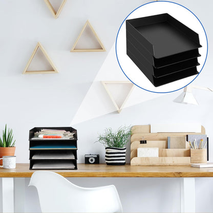 Black Letter Trays Stackable, 6 Pcs Plastic Desk Organizer