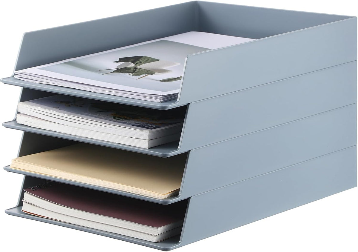 Black Letter Trays Stackable, 6 Pcs Plastic Desk Organizer