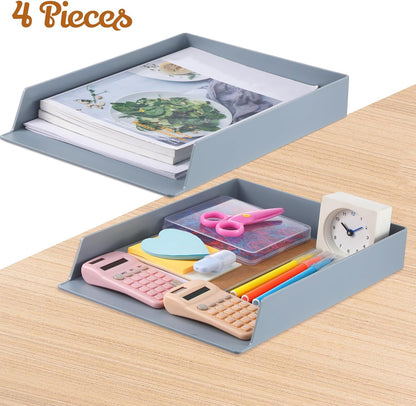 Black Letter Trays Stackable, 6 Pcs Plastic Desk Organizer