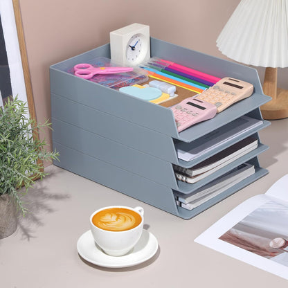 Black Letter Trays Stackable, 6 Pcs Plastic Desk Organizer