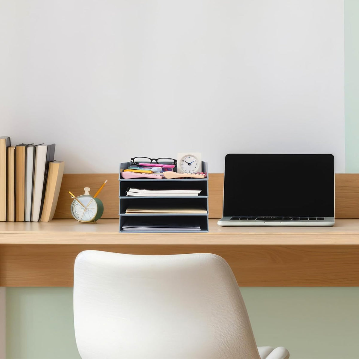 Black Letter Trays Stackable, 6 Pcs Plastic Desk Organizer