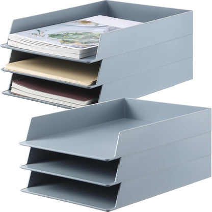 Black Letter Trays Stackable, 6 Pcs Plastic Desk Organizer