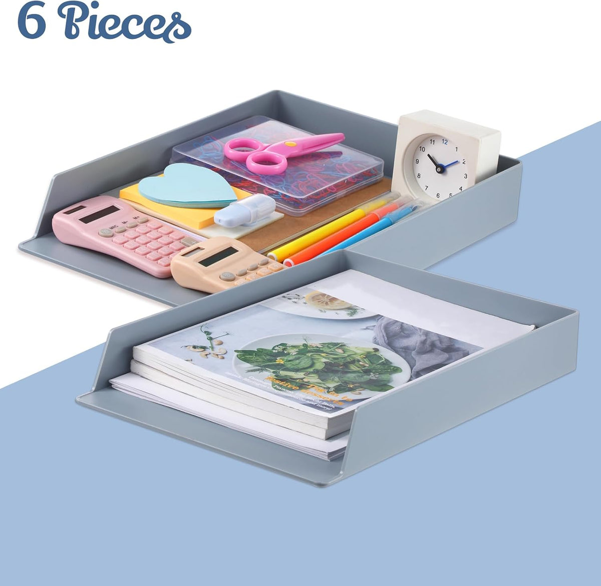 Black Letter Trays Stackable, 6 Pcs Plastic Desk Organizer