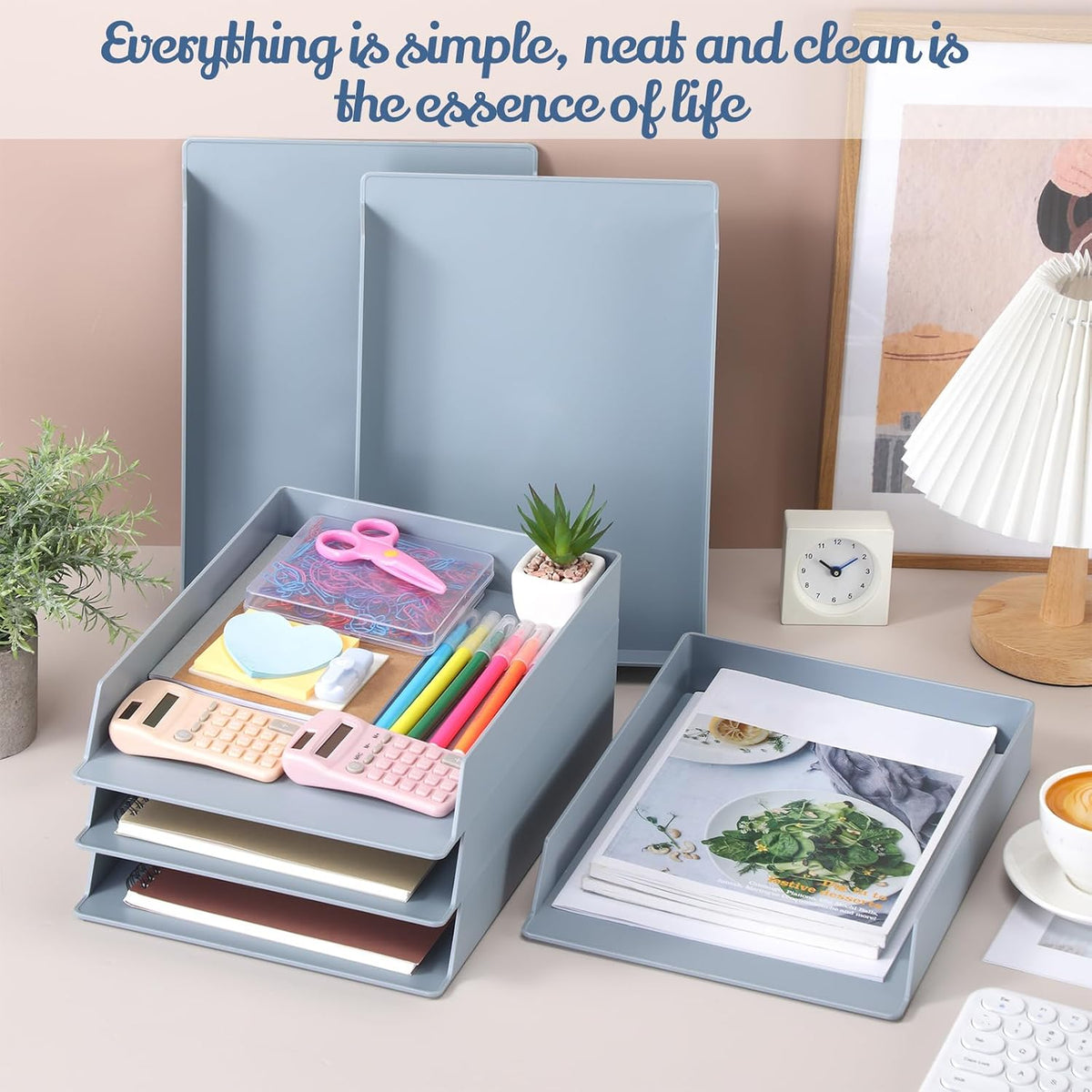 Black Letter Trays Stackable, 6 Pcs Plastic Desk Organizer