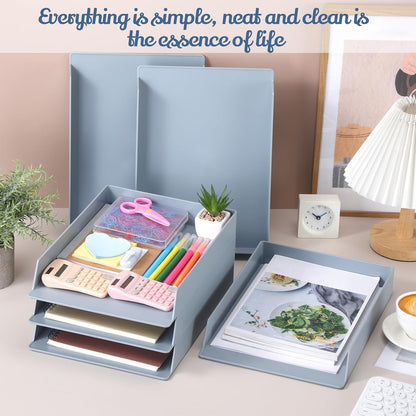 Black Letter Trays Stackable, 6 Pcs Plastic Desk Organizer