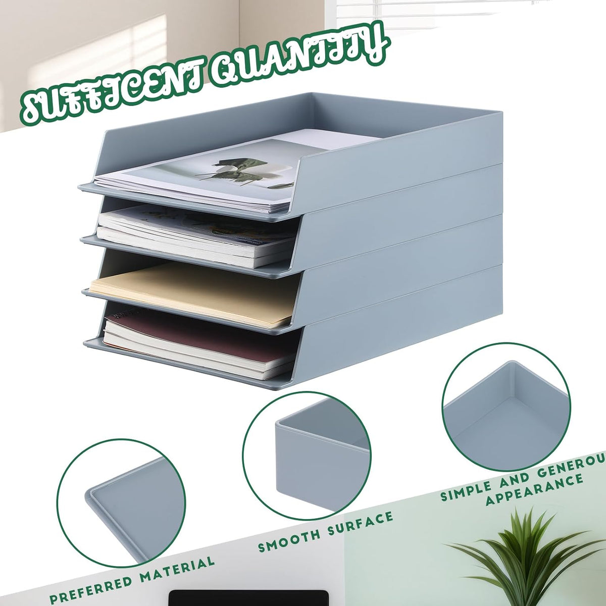 Black Letter Trays Stackable, 6 Pcs Plastic Desk Organizer
