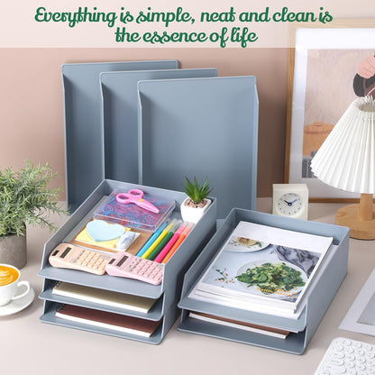 Black Letter Trays Stackable, 6 Pcs Plastic Desk Organizer