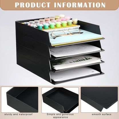 Black Letter Trays Stackable, 6 Pcs Plastic Desk Organizer
