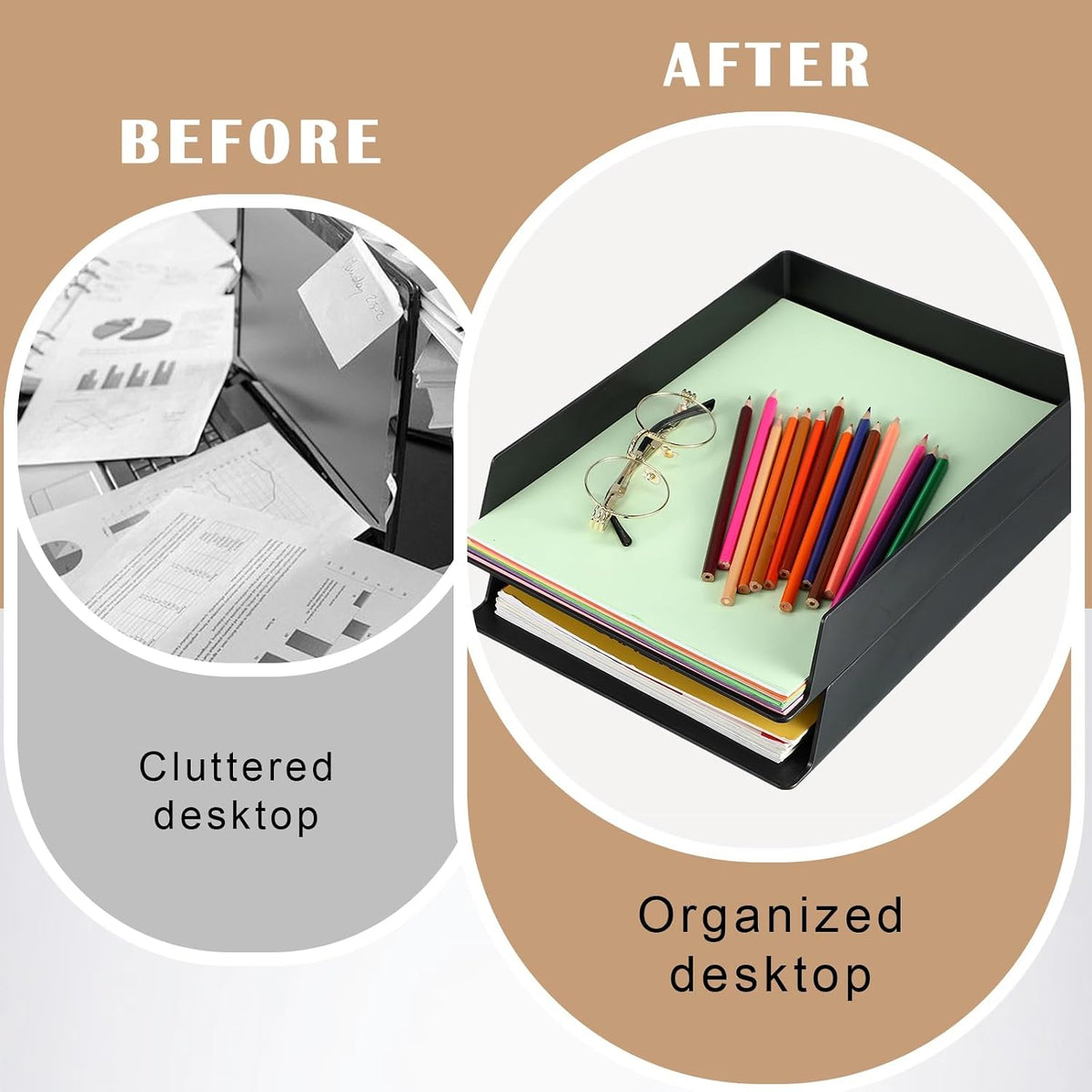 Black Letter Trays Stackable, 6 Pcs Plastic Desk Organizer