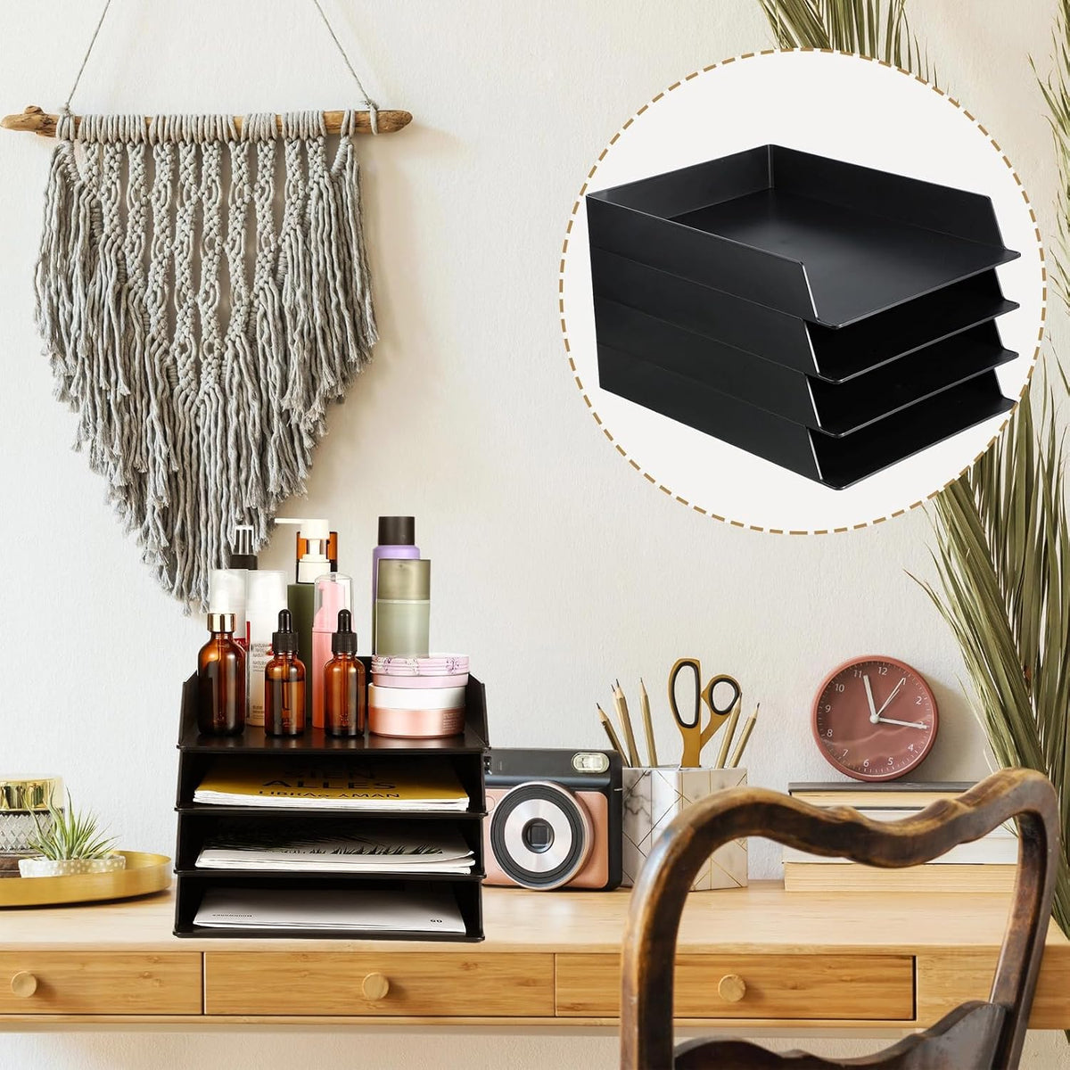 Black Letter Trays Stackable, 6 Pcs Plastic Desk Organizer