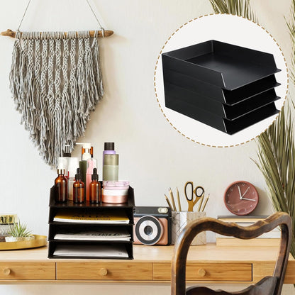 Black Letter Trays Stackable, 6 Pcs Plastic Desk Organizer