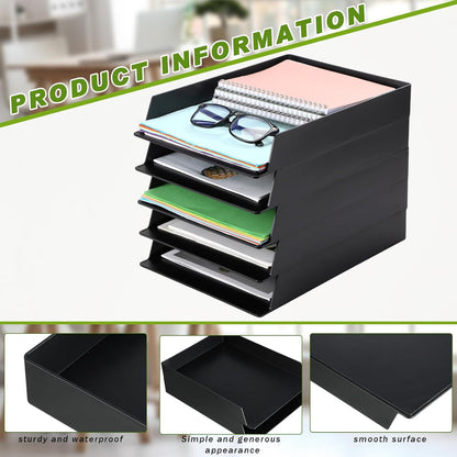 Black Letter Trays Stackable, 6 Pcs Plastic Desk Organizer