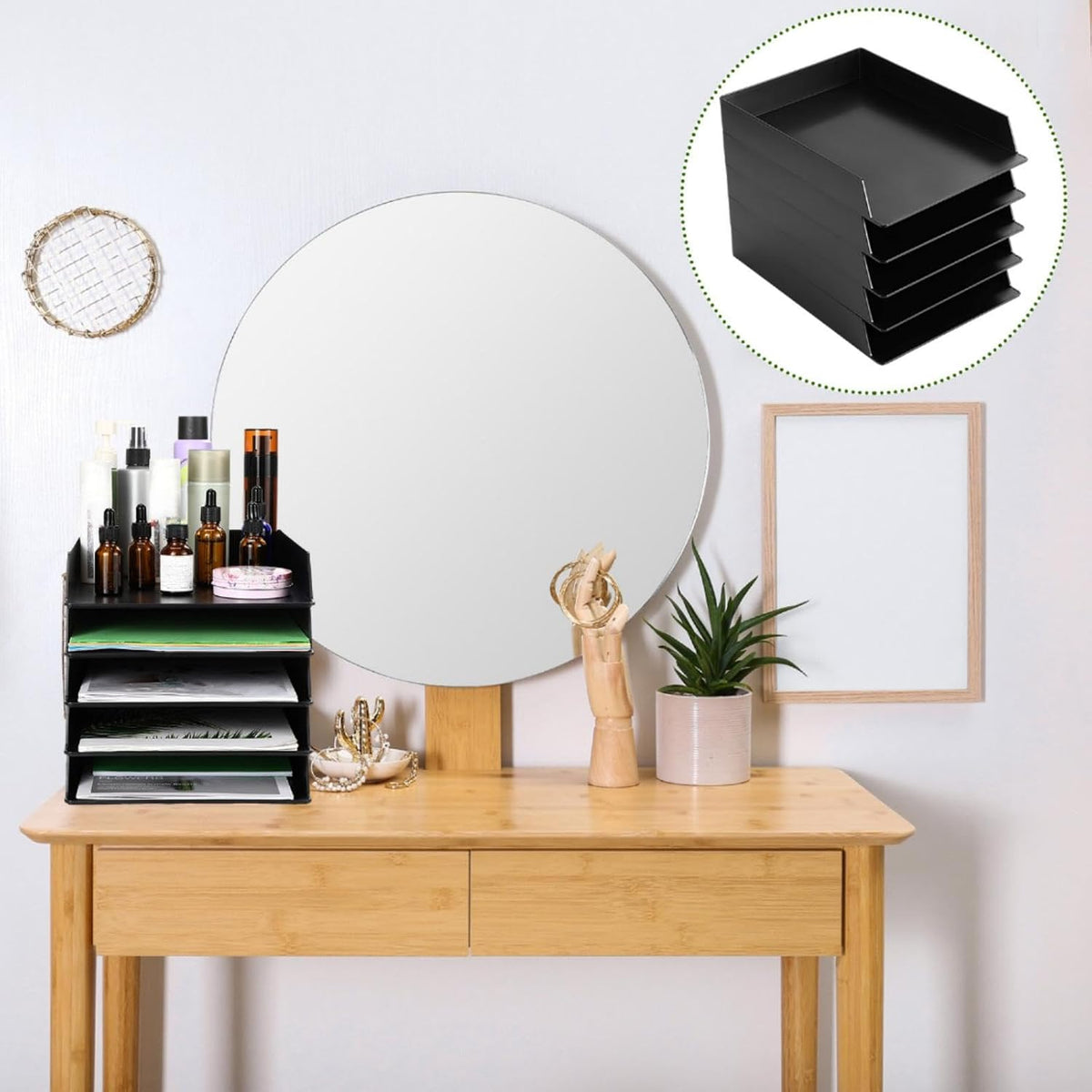 Black Letter Trays Stackable, 6 Pcs Plastic Desk Organizer