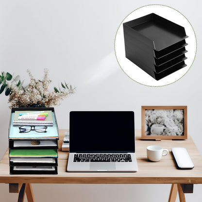 Black Letter Trays Stackable, 6 Pcs Plastic Desk Organizer
