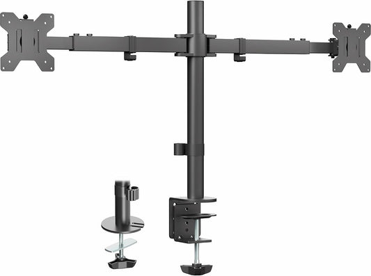 Premium Dual Ultra Wide LCD LED 27 to 38 inch Monitor Desk Mount, Heavy Duty, Adjustable Telescoping Arms, Flush Wall Setup, Fits 2 Screens, Black, STAND-TS38C