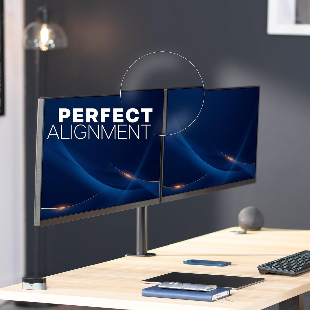 Premium Dual Ultra Wide LCD LED 27 to 38 inch Monitor Desk Mount, Heavy Duty, Adjustable Telescoping Arms, Flush Wall Setup, Fits 2 Screens, Black, STAND-TS38C