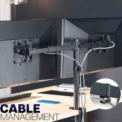 Premium Dual Ultra Wide LCD LED 27 to 38 inch Monitor Desk Mount, Heavy Duty, Adjustable Telescoping Arms, Flush Wall Setup, Fits 2 Screens, Black, STAND-TS38C