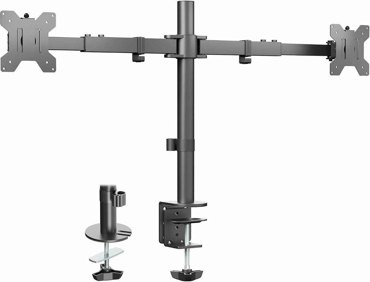 Premium Dual Ultra Wide LCD LED 27 to 38 inch Monitor Desk Mount, Heavy Duty, Adjustable Telescoping Arms, Flush Wall Setup, Fits 2 Screens, Black, STAND-TS38C
