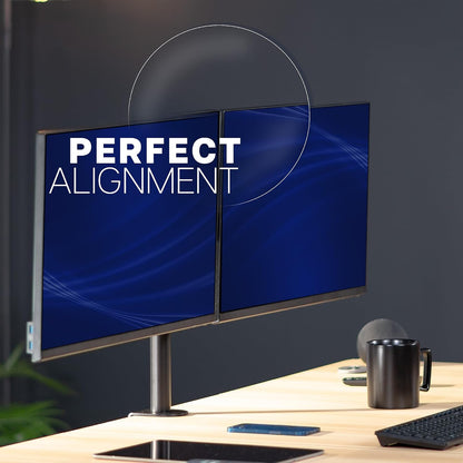 Premium Dual Ultra Wide LCD LED 27 to 38 inch Monitor Desk Mount, Heavy Duty, Adjustable Telescoping Arms, Flush Wall Setup, Fits 2 Screens, Black, STAND-TS38C