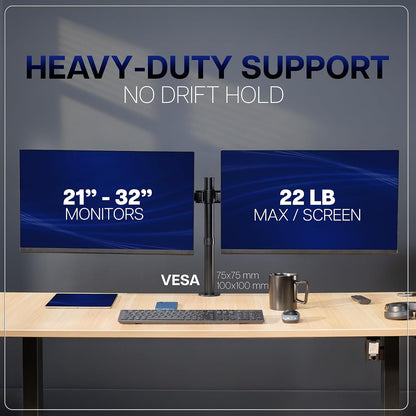 Premium Dual Ultra Wide LCD LED 27 to 38 inch Monitor Desk Mount, Heavy Duty, Adjustable Telescoping Arms, Flush Wall Setup, Fits 2 Screens, Black, STAND-TS38C