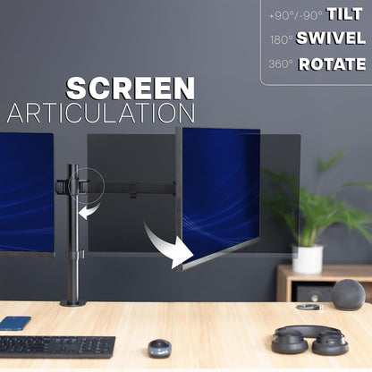 Premium Dual Ultra Wide LCD LED 27 to 38 inch Monitor Desk Mount, Heavy Duty, Adjustable Telescoping Arms, Flush Wall Setup, Fits 2 Screens, Black, STAND-TS38C