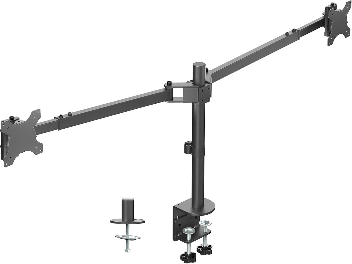 Premium Dual Ultra Wide LCD LED 27 to 38 inch Monitor Desk Mount, Heavy Duty, Adjustable Telescoping Arms, Flush Wall Setup, Fits 2 Screens, Black, STAND-TS38C