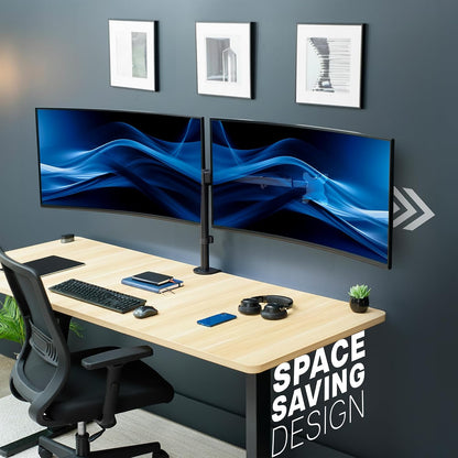 Premium Dual Ultra Wide LCD LED 27 to 38 inch Monitor Desk Mount, Heavy Duty, Adjustable Telescoping Arms, Flush Wall Setup, Fits 2 Screens, Black, STAND-TS38C