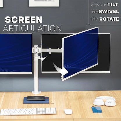 Premium Dual Ultra Wide LCD LED 27 to 38 inch Monitor Desk Mount, Heavy Duty, Adjustable Telescoping Arms, Flush Wall Setup, Fits 2 Screens, Black, STAND-TS38C