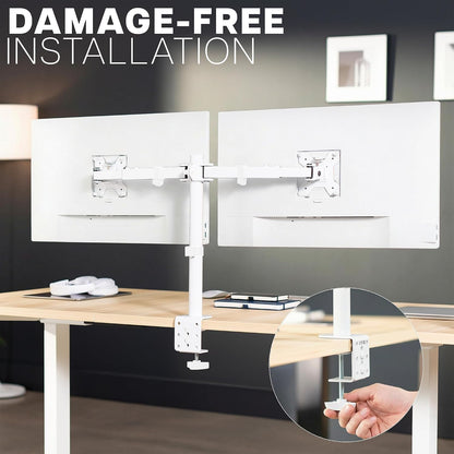 Premium Dual Ultra Wide LCD LED 27 to 38 inch Monitor Desk Mount, Heavy Duty, Adjustable Telescoping Arms, Flush Wall Setup, Fits 2 Screens, Black, STAND-TS38C