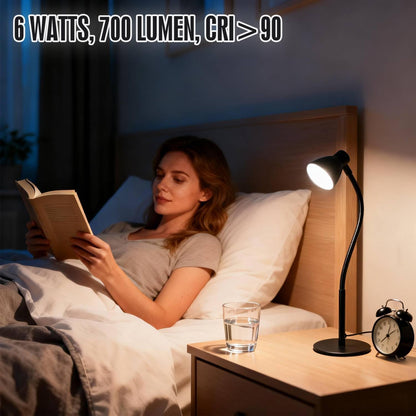 Small Dimmable Gooseneck LED Desk Lamp for Home Office, CRI 90+ Eye-Caring Reading Light, Adjustable Brightness, Perfect for Study Desk (Adapter Included)