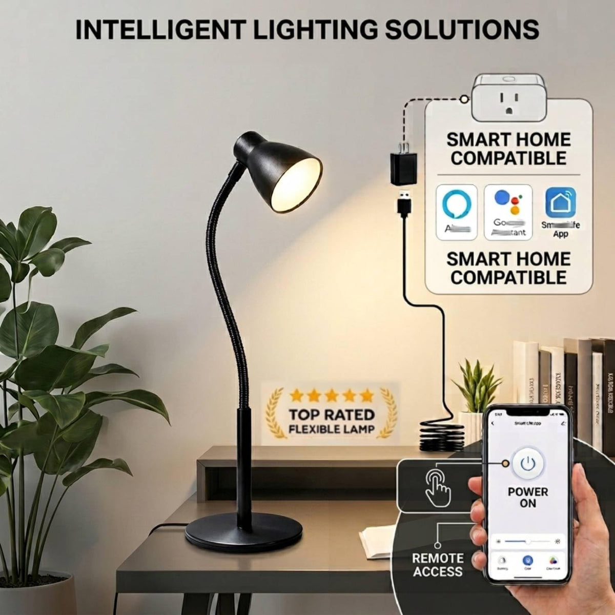 Small Dimmable Gooseneck LED Desk Lamp for Home Office, CRI 90+ Eye-Caring Reading Light, Adjustable Brightness, Perfect for Study Desk (Adapter Included)