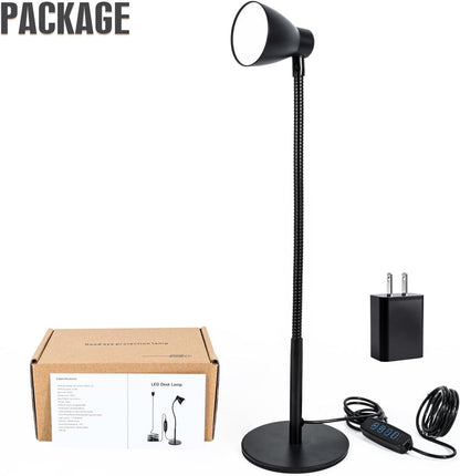 Small Dimmable Gooseneck LED Desk Lamp for Home Office, CRI 90+ Eye-Caring Reading Light, Adjustable Brightness, Perfect for Study Desk (Adapter Included)