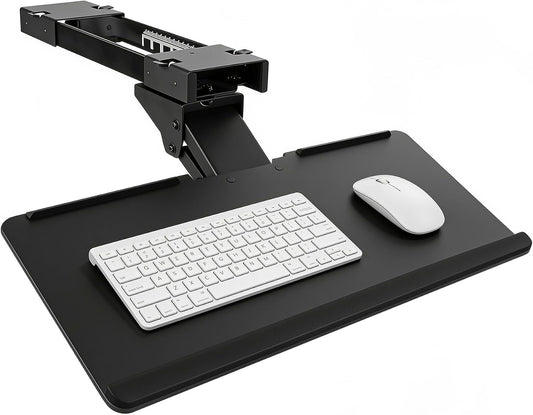 ! Keyboard Tray Under Desk, Full Motion Computer Keyboard and Mouse Tray, Slide Out Ergonomic Keyboard Drawer with Gel Wrist Pad, 26" Wide, Tilt, Swivel and Height Adjustment, Black