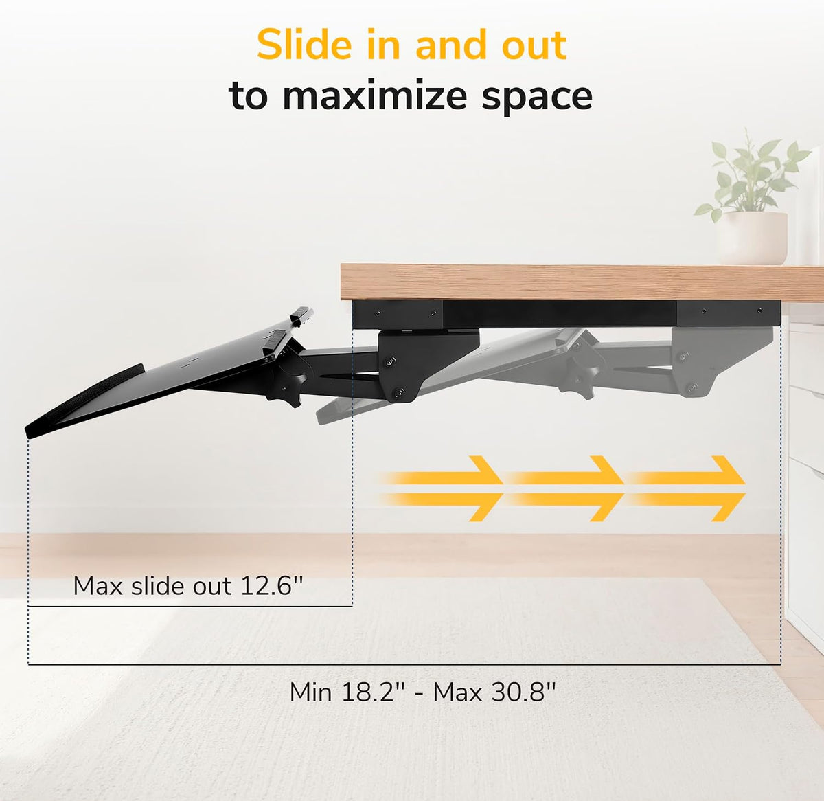 ! Keyboard Tray Under Desk, Full Motion Computer Keyboard and Mouse Tray, Slide Out Ergonomic Keyboard Drawer with Gel Wrist Pad, 26" Wide, Tilt, Swivel and Height Adjustment, Black