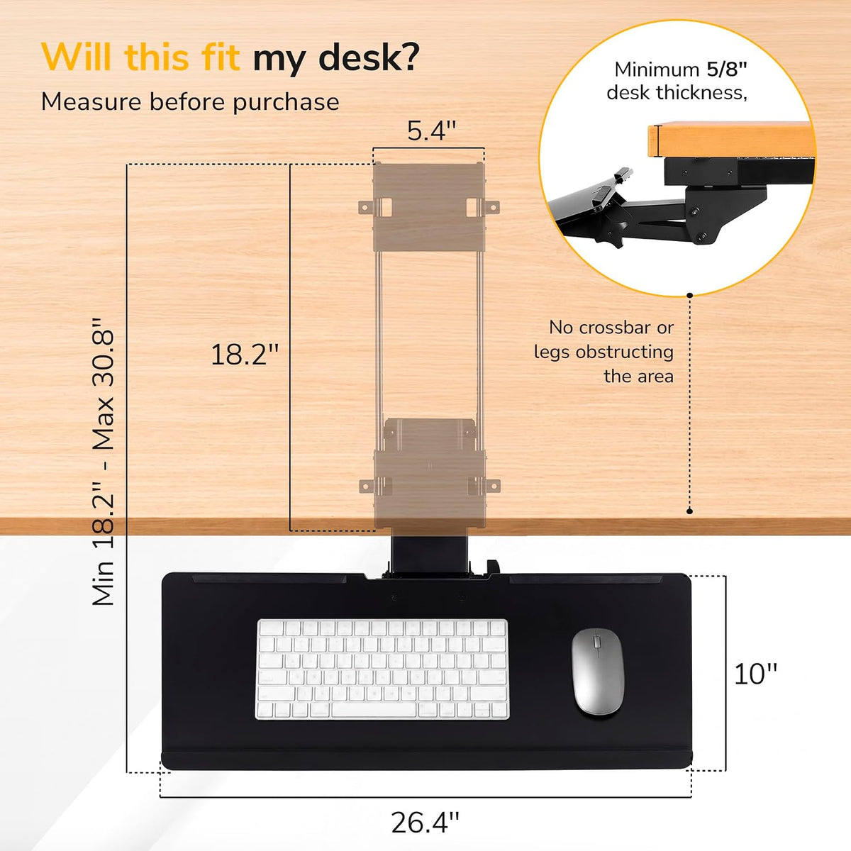 ! Keyboard Tray Under Desk, Full Motion Computer Keyboard and Mouse Tray, Slide Out Ergonomic Keyboard Drawer with Gel Wrist Pad, 26" Wide, Tilt, Swivel and Height Adjustment, Black