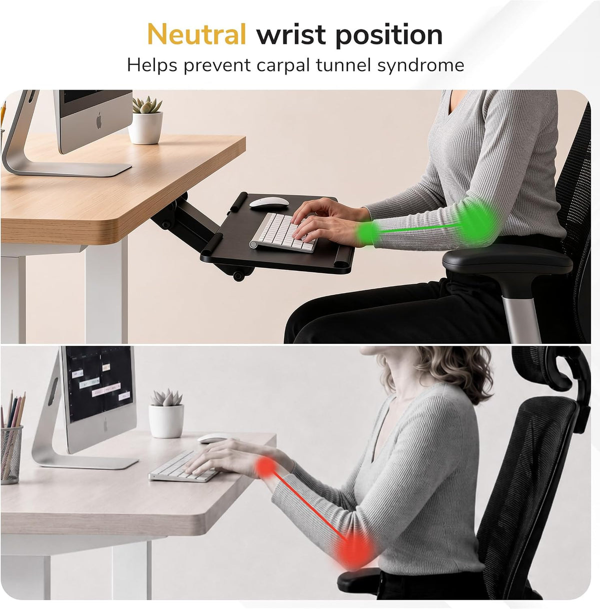 ! Keyboard Tray Under Desk, Full Motion Computer Keyboard and Mouse Tray, Slide Out Ergonomic Keyboard Drawer with Gel Wrist Pad, 26" Wide, Tilt, Swivel and Height Adjustment, Black