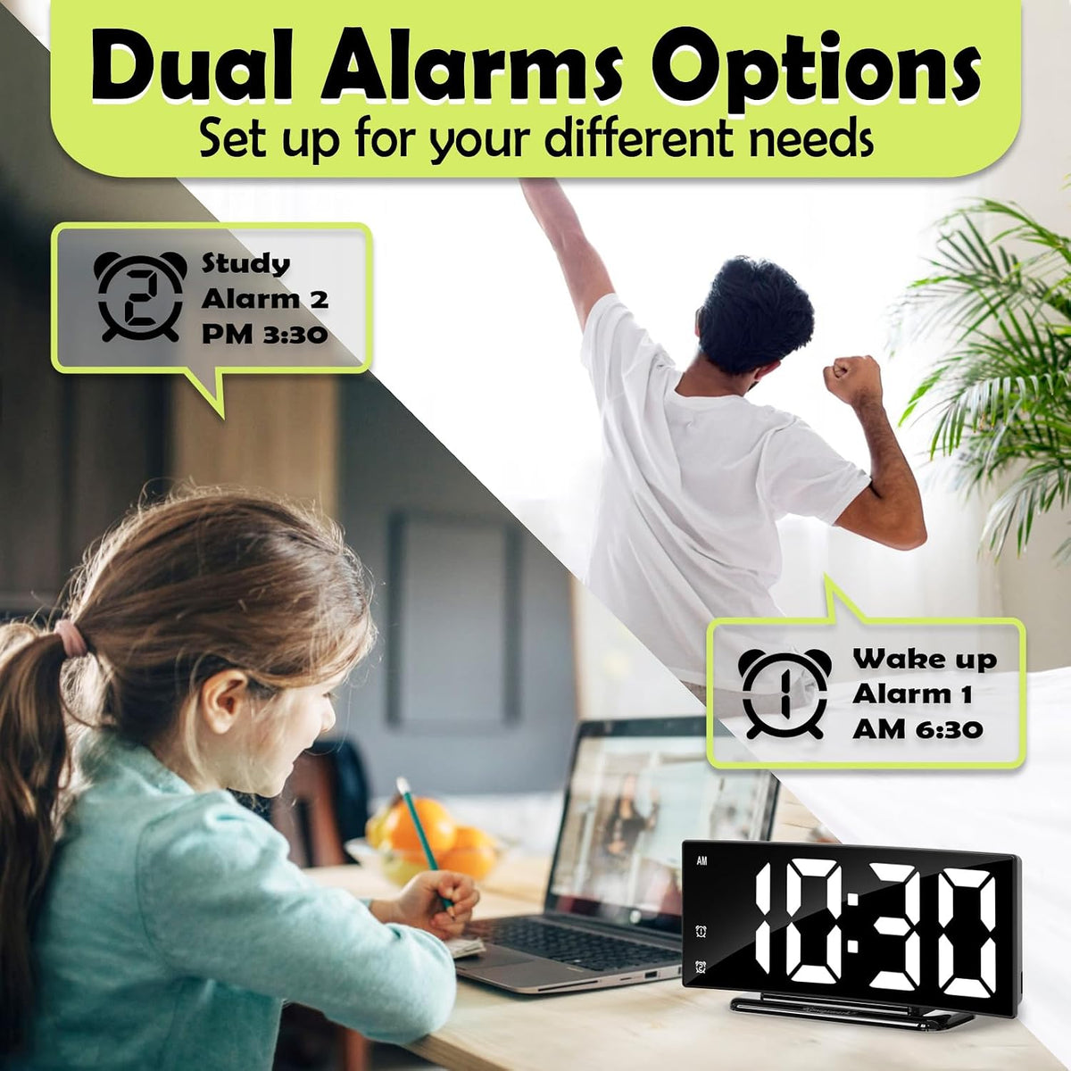 LED Digital Alarm Clock for Bedroom, Black