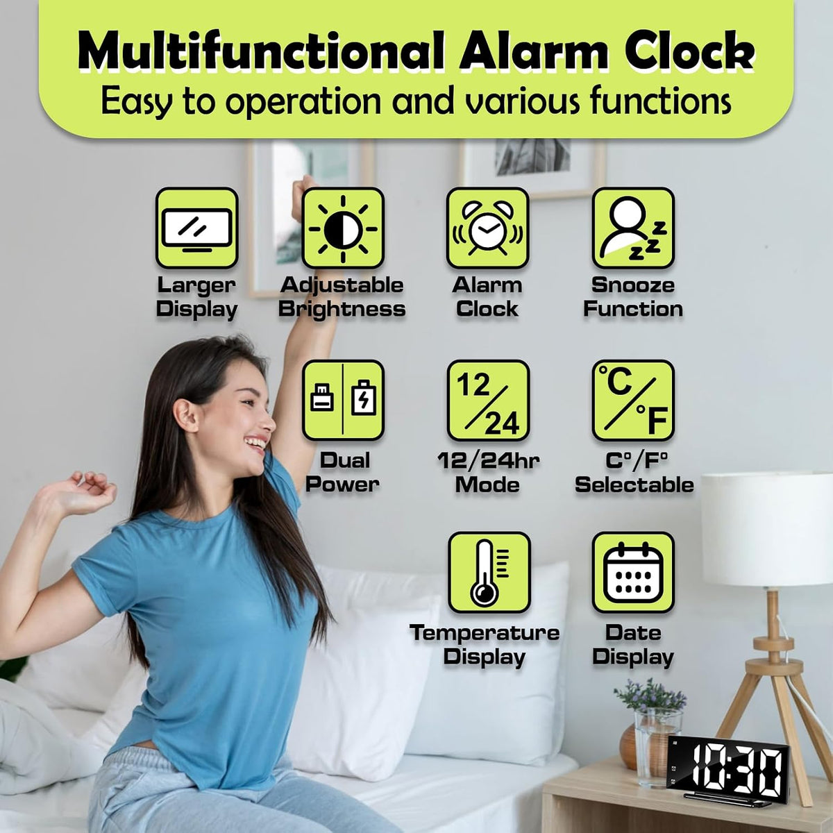 LED Digital Alarm Clock for Bedroom, Black