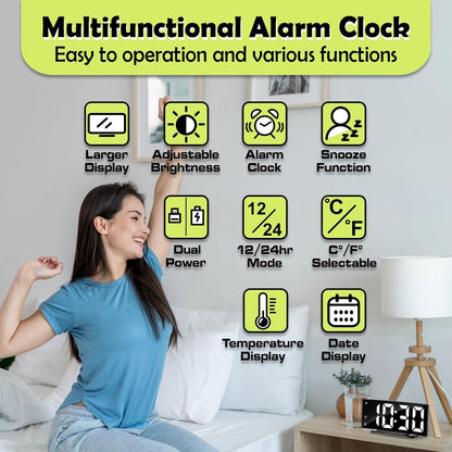 LED Digital Alarm Clock for Bedroom, Black