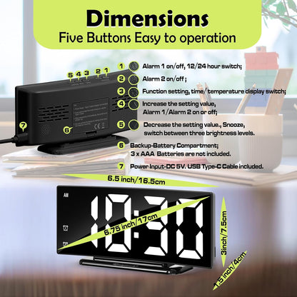 LED Digital Alarm Clock for Bedroom, Black