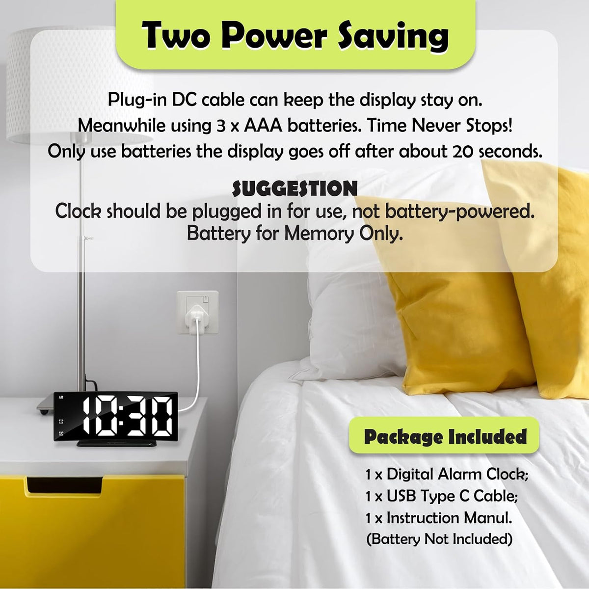 LED Digital Alarm Clock for Bedroom, Black