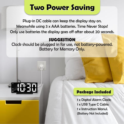 LED Digital Alarm Clock for Bedroom, Black