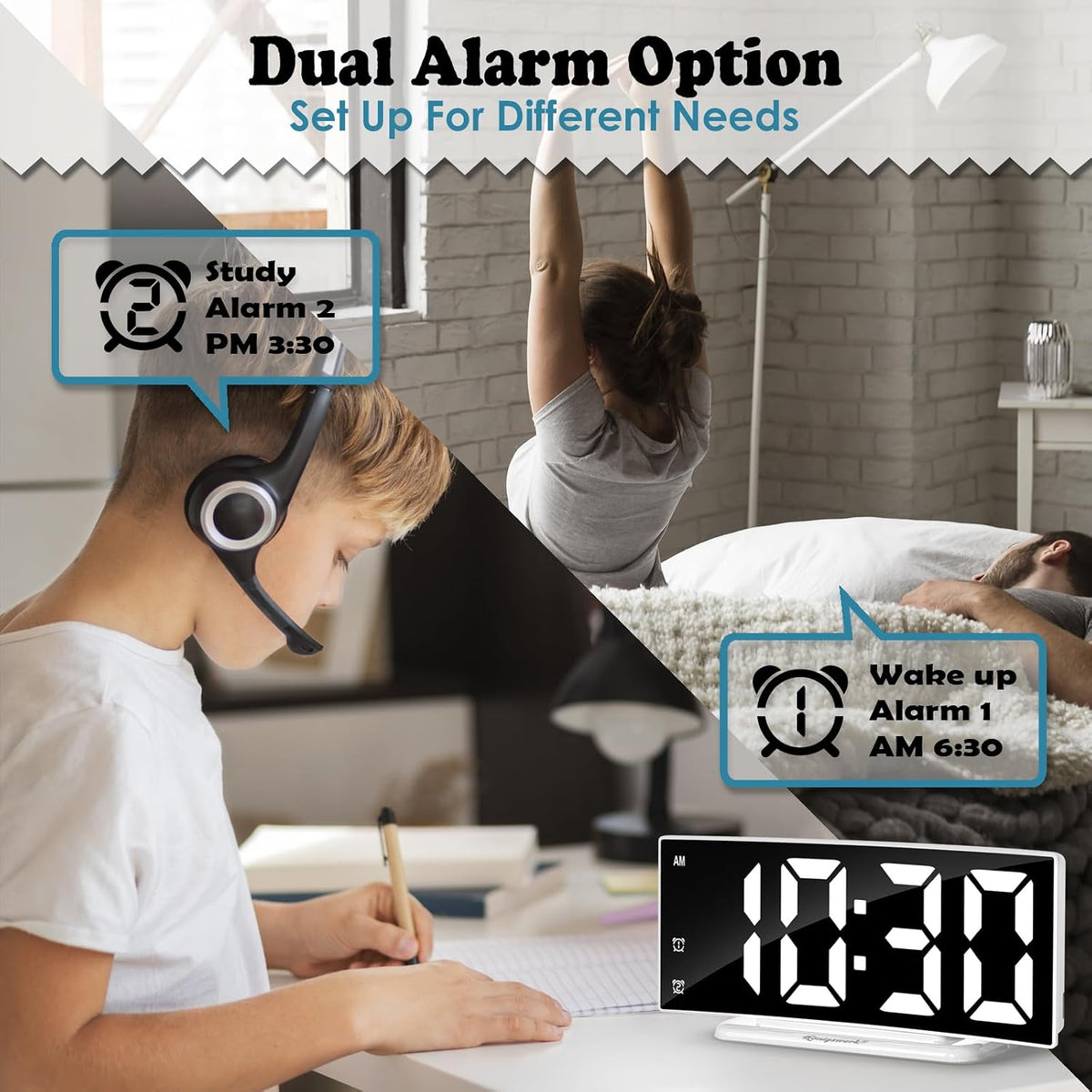 LED Digital Alarm Clock for Bedroom, Black